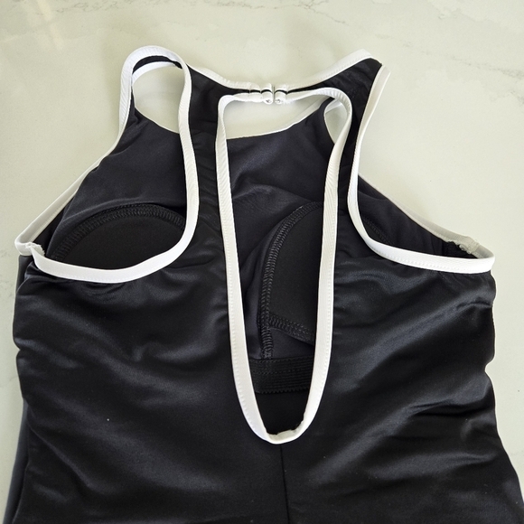 MIRACLESUIT Line Up One-Piece Swimsuit Sculpting High-Neck Black White Piping - Picture 3 of 11